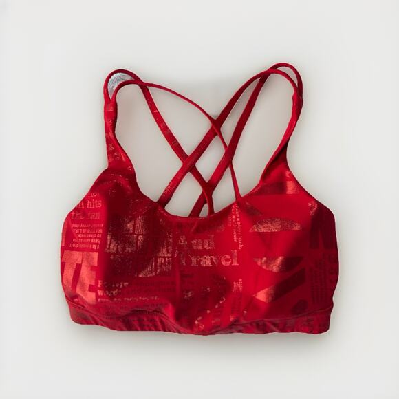 Lululemon Energy Bra Size 4 Red Metallic Print Medium Support Strappy - Picture 1 of 15